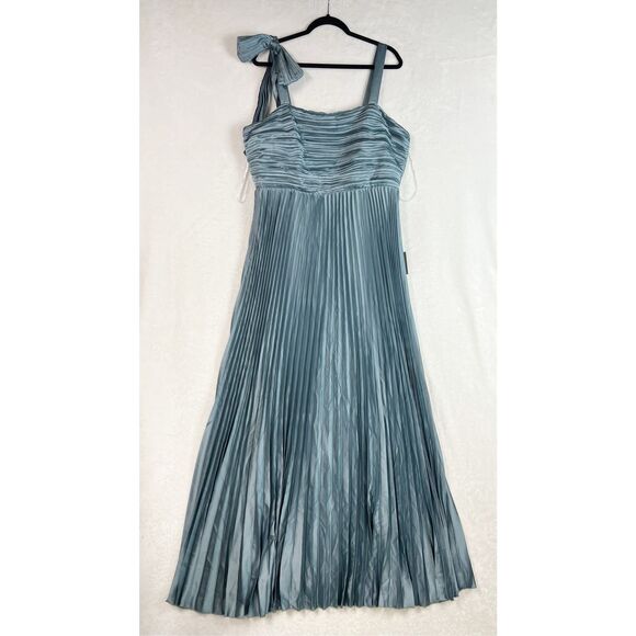Lulus Gorgeous Purpose Slate Satin Pleated Sleeveless Bow Maxi Dress Size 1X NWT - Picture 9 of 13